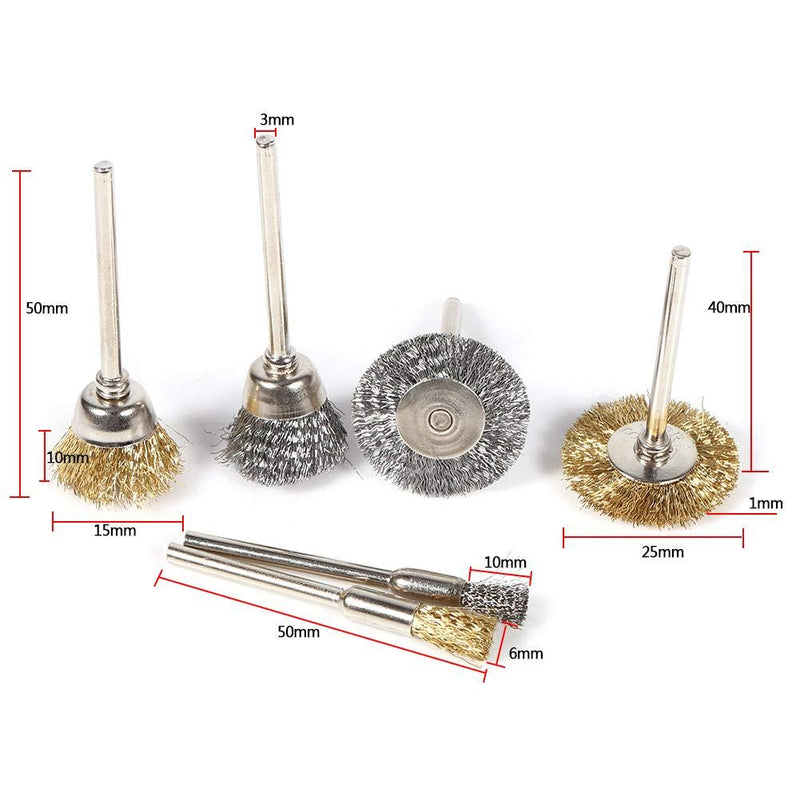 Brass Steel Wire Brush Set, 36 Pcs Stainless Steel Wire Brush Pen Cup Wheel Shaped Polishing Cleaning Rotary Tools Full Kit for Electric Equipment Perfect for Removal of Rust/Corrosion/Paint - NewNest Australia