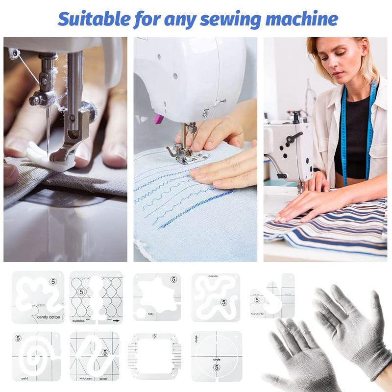 SYCOOVEN 13 PCs Free Motion Quilting Template Set Includes 8 Quilting Templates, Quilting Frame, Quilting Gloves, Ruler and Quilting Stickers for DIY Quilting on Sewing Machine As Picture Show - NewNest Australia