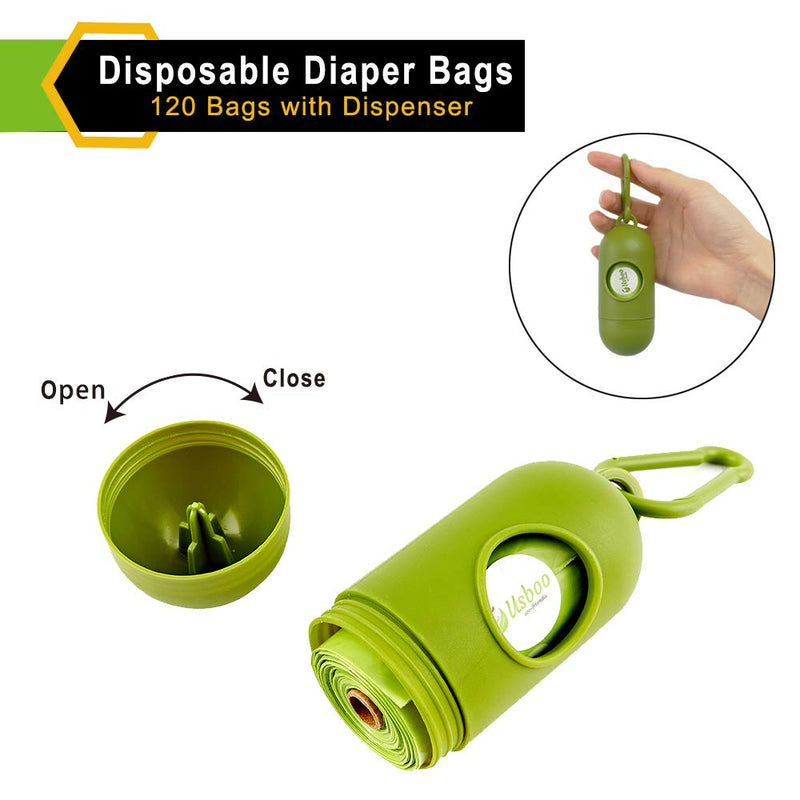 Baby Disposable Diaper Bags, OXO-Biodegradable Waste Bags 8 Refill Rolls/120 Bags with Dispenser, Convenient and Quick Diaper Disposal, Unscented Green/8 Refill Rolls - NewNest Australia