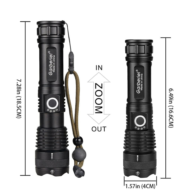 2 Pack LED Rechargeable XHP70 Flashlight 5000 High Lumens Super Bright Waterproof Tactical 5 Modes Zoomable Handheld Torch Light with 18650 Battery and USB Cable for Camping Outdoor Emergency - NewNest Australia