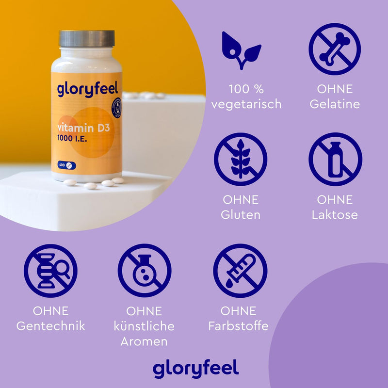 Vitamin D Sun Vitamin - 400 tablets (13 months) - Laboratory tested 1000 IU vitamin D3 per tablet - Supports bones, teeth, muscles and immune system* - No additives - NewNest Australia