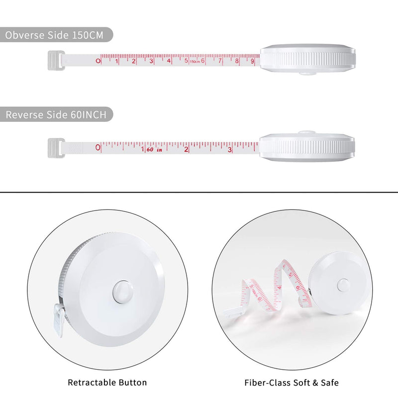 DiCUNO 60-Inch 1.5 Meter Soft and Retractable Tape Body Tailor Sewing Craft Cloth Dieting Measuring Tape (10 Colors Package) 10 Colors - NewNest Australia