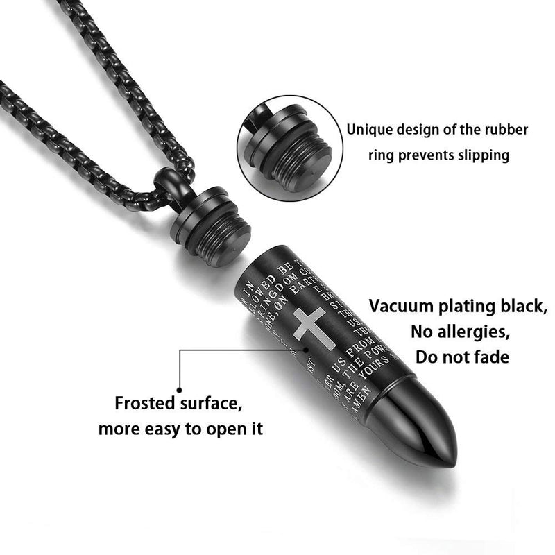 Lord's Prayer Cross Bullet Pendant Stainless Steel Lords Bible Cross Prayer Cremation Ashes Urn Necklace, Free Chain Black - NewNest Australia