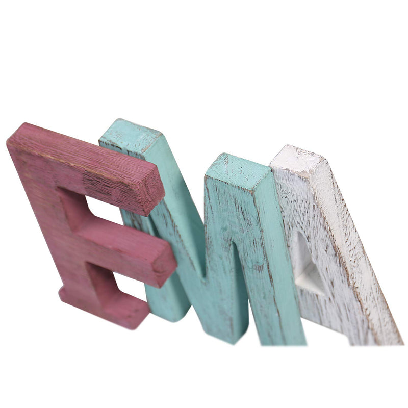 NewNest Australia - Y&Me Rustic Wood Family Sign, Decorative Wooden Block Word Signs, Freestanding Wooden Letters, Rustic Family Signs for Home Decor, 24.8 x 6 Inch, Multicolor (Family) 