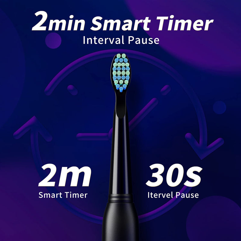 Sonic Electric Toothbrush, Rechargeable Power Toothbrush with 8 Duponts Brush Heads, Sonic Toothbrushes 40000Vpm with 2 Minute Smart Timer, 5 Modes with Teeth Whitening, Gift for Family, Black - NewNest Australia