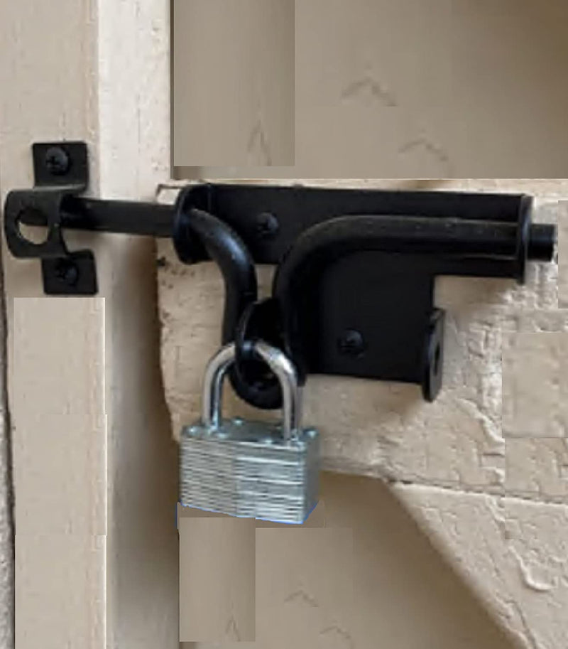 LAJIAOZ Black Heavy Duty Slide Bolt Gate Latch with Padlock Hole - Solid Hardware Thickened Metal Sliding Bolt Door Locks Gate Latches for Shed Door,Wooden Fences,Barn Doors,Yard Door,Outdoor Latch 1 - NewNest Australia