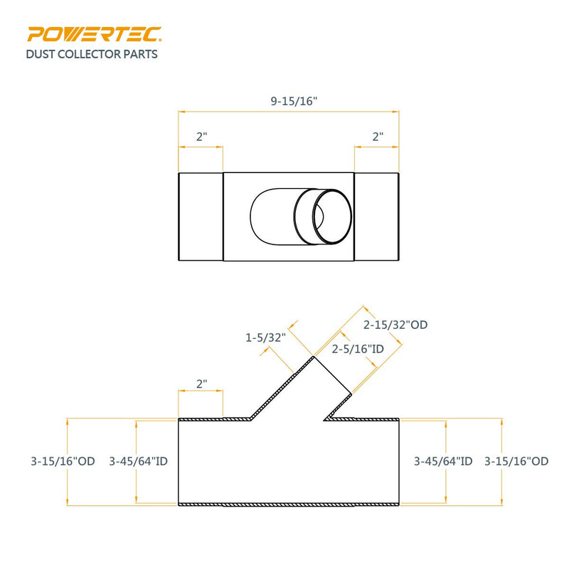 POWERTEC 70190 Y-Fitting, 4 x 2-1/2", Black - NewNest Australia