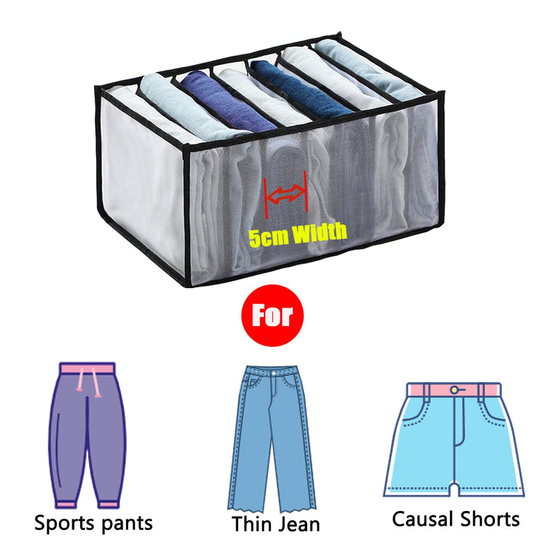 Wardrobe Clothes Organizer Storage,Washable 7 Grid Closet Storage with Compartment Box,Foldable Mesh Closet Clothing Drawer Divider for Thin Jeans,Black 1pcs-7 Grid for T shirt-Black - NewNest Australia