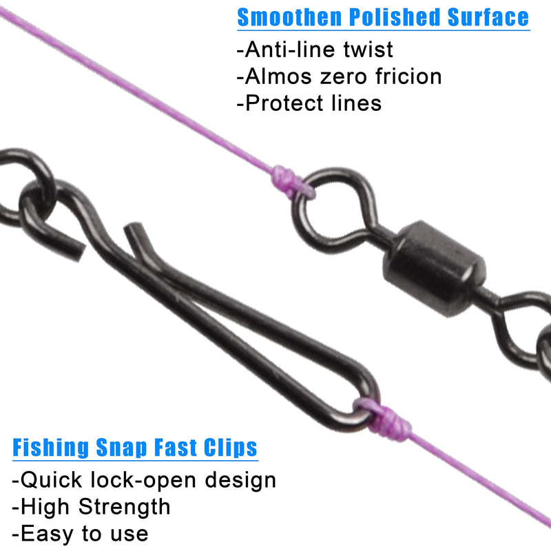JSHANMEI Fishing Swivels Snaps Kit 165pcs Rolling Barrel Swivels with Fast Clips Fishing Snaps High Strength Speed Clips Connector Freshwater Saltwater Snaps Swivels Fishing Tackle - NewNest Australia