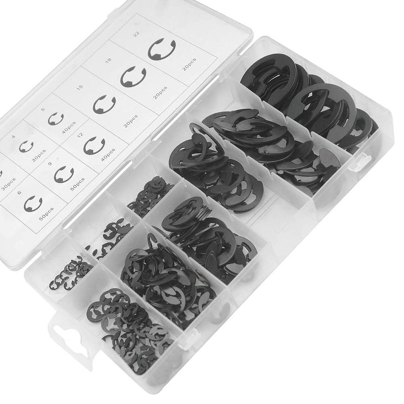 XINGYHENG 300PCS 9 Sizes Black Alloy Steel E-clip External Retaining Clamps Ring Washer Circlip Snap Retainer Rings Assortment Kit(3-22mm) - NewNest Australia