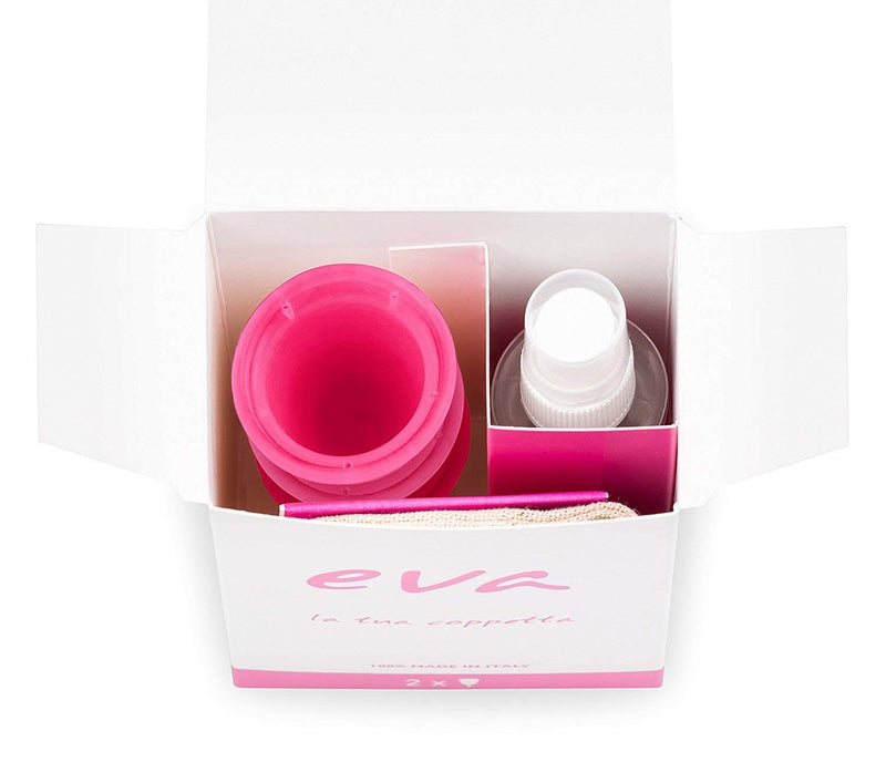 Menstrual Cup Kit Eva Cup Dulàc - 2 Soft Menstrual Cups Size S + L (Pink Medical Grade Silicone), Sterilizer Spray and Cotton Bag - Period Cup Eco-Friendly and Flexible - Eva Soft Cup, Made in Italy - NewNest Australia