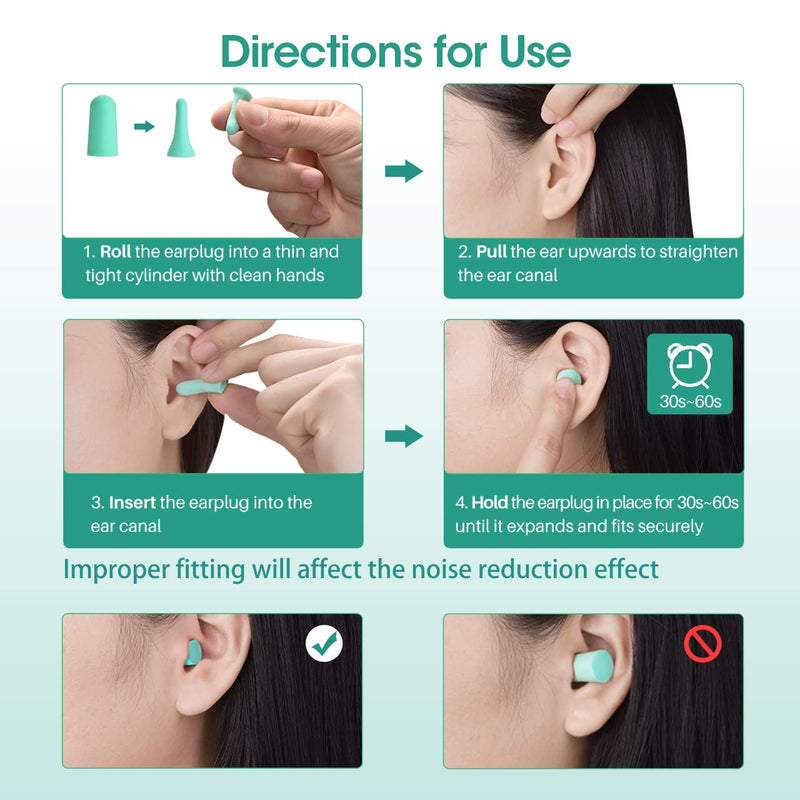 Ultra Soft Foam Earplugs, Noise Cancelling Earplugs for Sleeping, 38dB Highest SNR, One Size Fits virtually Every Wearer for Snoring, Studying, Travel, Motorcycle, Loud Noise etc 60 Pair- Mint Green - NewNest Australia
