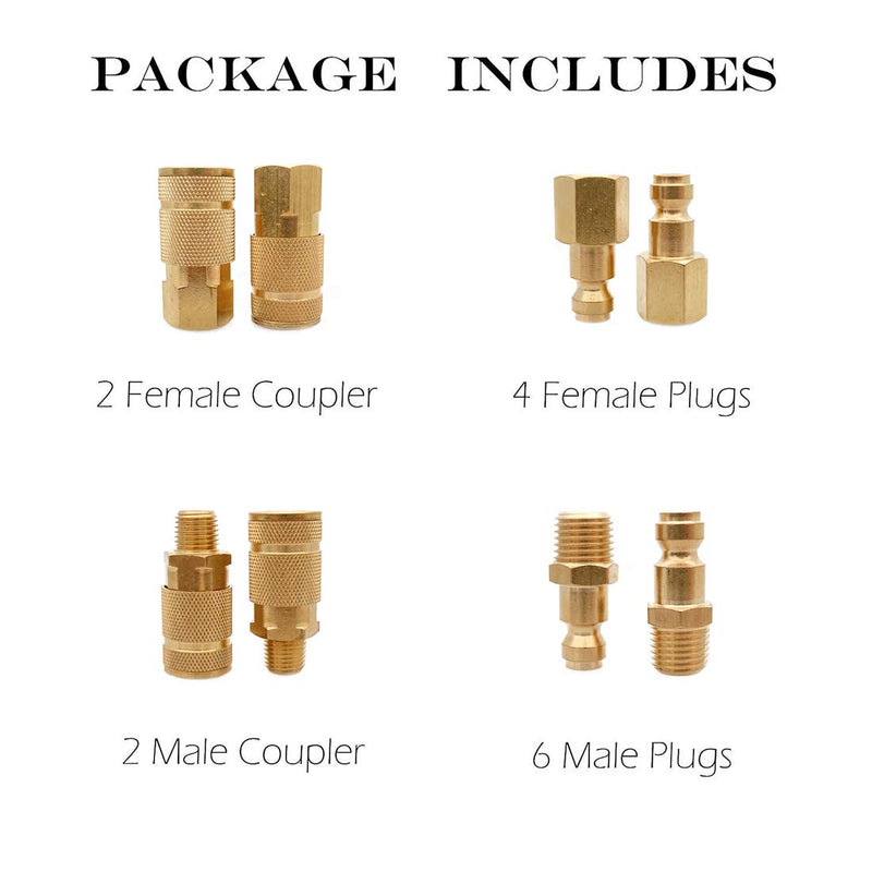 Tanya Hardware Coupler and Plug Kit (14 Piece), Automotive Type C, 1/4 in. NPT, Solid Brass Quick Connect Air Fittings Set 14 Piece - NewNest Australia