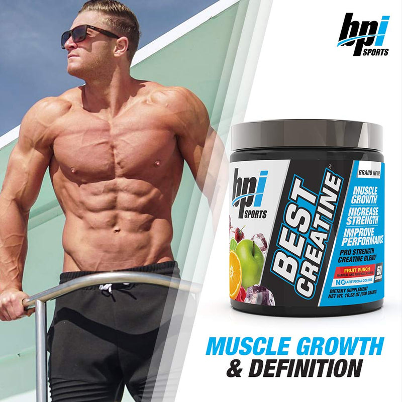 BPI Sports Best Creatine – Creatine Monohydrate, Himalayan Salt – Strength, Pump, Endurance, Muscle Growth, Muscle Definition – No Bloat – Fruit Punch – 50 servings – 10.58 oz. 10.58 Ounce (Pack of 1) - NewNest Australia