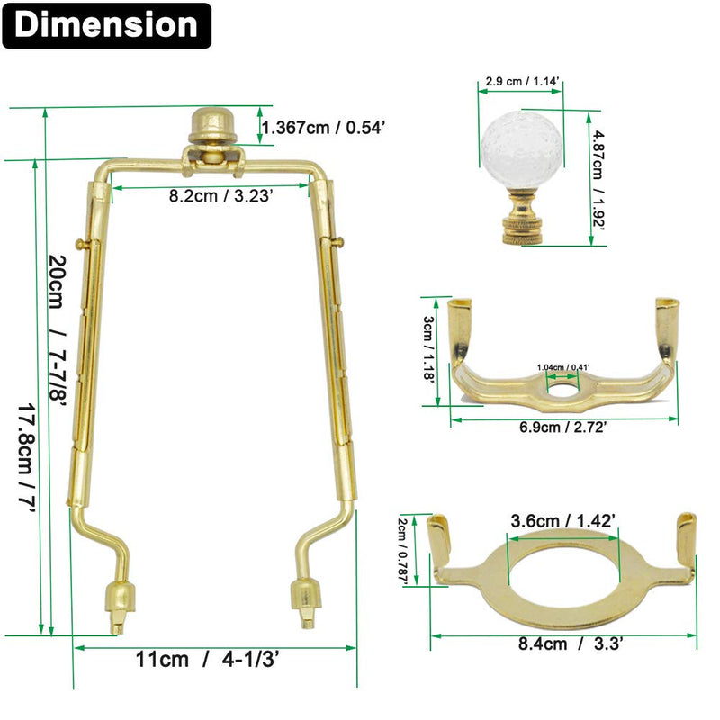 7 8 9 10 inch Lamp Shade Harp Holder,Adjustable Gold Lamp Harp Fits both E26 Light Base UNO Fitter Adapter and Saddle Base,Brass Color UNO Fitter Adapter Finial Set - NewNest Australia