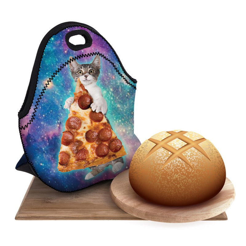 NewNest Australia - Boys Girls Kids Women Adults Insulated School Travel Outdoor Thermal Waterproof Carrying Lunch Tote Bag Cooler Box Neoprene Lunchbox Container Case (Cat Take Pizza) Cat Take Pizza 