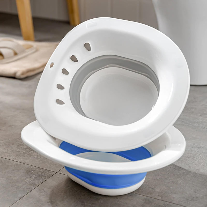 DEANIC Foldable Sitz Bath for Toilet Hemorrhoids Treatment and Post Partum Care, Yoni Steam Bath Seat for Pregnant Women, Bidet Bowl with 1 Towel, Grey Grey+white - NewNest Australia