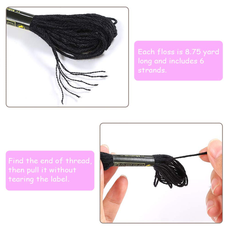 Pllieay 24 Skeins Black Embroidery Threads Cotton Embroidery Floss Friendship Bracelets Floss with 12 Pieces Floss Bobbins for Halloween Knitting, Embroidery Stitching and Cross Stitch Project - NewNest Australia