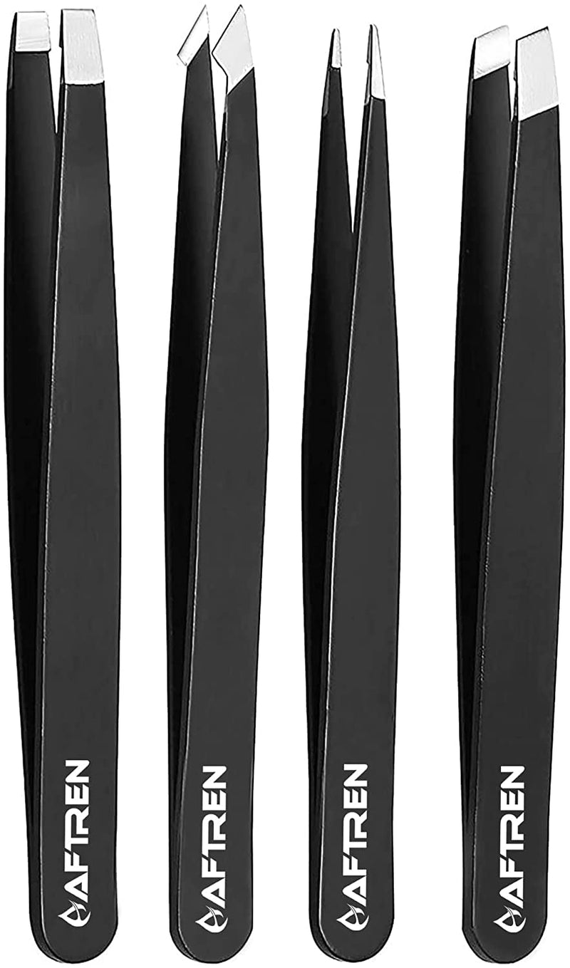 Aftren Professional Stainless Steel Eyebrow Tweezers Set, Best Precision Tweezers For Eyebrow Plucking, Facial Hair And Blackhead Ingrown Hair Remover (Black) - NewNest Australia