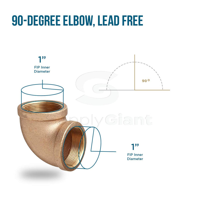 Supply Giant Suply Giant CSOM0100 1-Inch 90-Degree Elbow with Female National Taper Threads, Lead Free Brass Pipe Fitting, Durable, Higher Corrosion Resistance Economical & Easy to Install, 4 - NewNest Australia