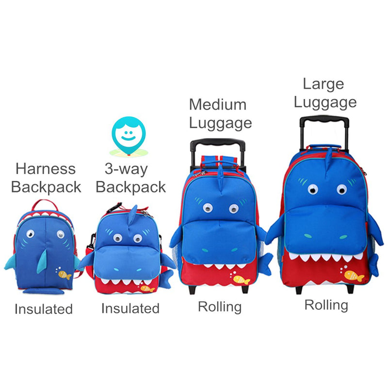 NewNest Australia - Yodo 3-Way Convertible Playful Insulated Kids Lunch Boxes Carry Bag / Preschool Toddler Backpack for Boys Girls, with Quick Access front Pouch for Snacks, Shark 