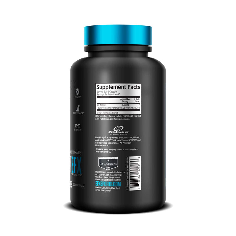 EFX Sports Kre-Alkalyn | PH-Correct Creatine Monohydrate | Multi-Patented Formula, Gain Strength, Build Muscle & Enhance Performance - 120 Capsules / 60 Servings 120 Count (Pack of 1) - NewNest Australia