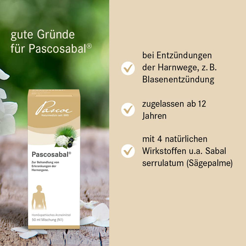 Pascoe® Pascosabal: for urinary tract inflammation, e.g. B. Cystitis - with saw palmetto (Sabal serrulatum) & hydrangea (Hydrangea arborescens) - 50 ml - NewNest Australia