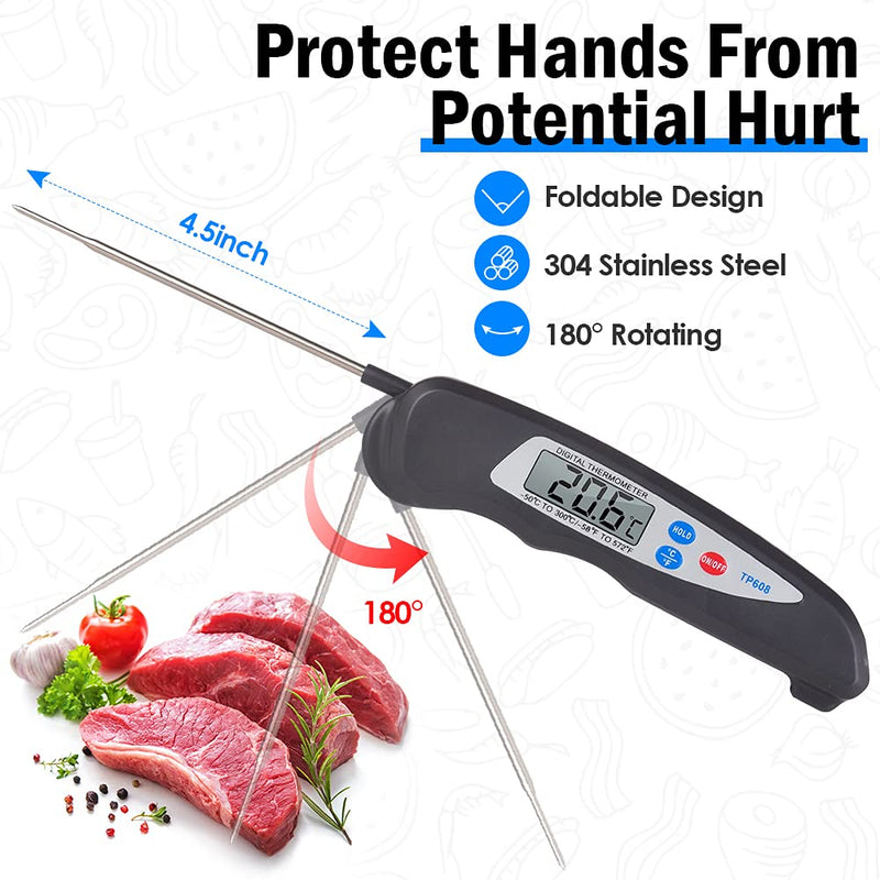 Digital kitchen Thermometer Cooking food, Accurate Thermometer with Foldable Probe, instant read Meat Thermometer with large LCD screen, ℉/℃ Button for Hot Beverage, Meat, Grill, BBQ, Jam, water - NewNest Australia