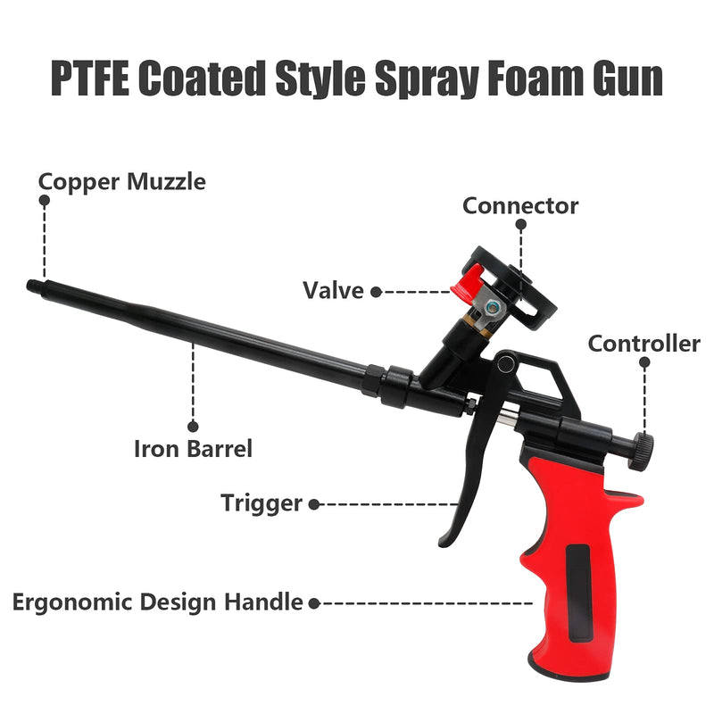 Qjaiune PU Spray Foam Gun Sealant Application Gun, Spray Insulation Expanding Foam Gun Applicator Covered with PTFE, Heavy Duty Dispensing Caulking Gun for Filling Sealing Windows Gap PTFE Coated Style - 1 Pack - NewNest Australia
