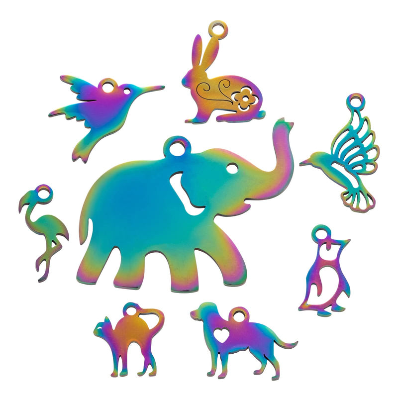 COGCHARGER 16 Pcs 8 Style Stainless Steel Filigree Charms Animal Shape Rainbow Pendants Multi Color Charms Pendants for Jewelry Earring Necklace Making - NewNest Australia