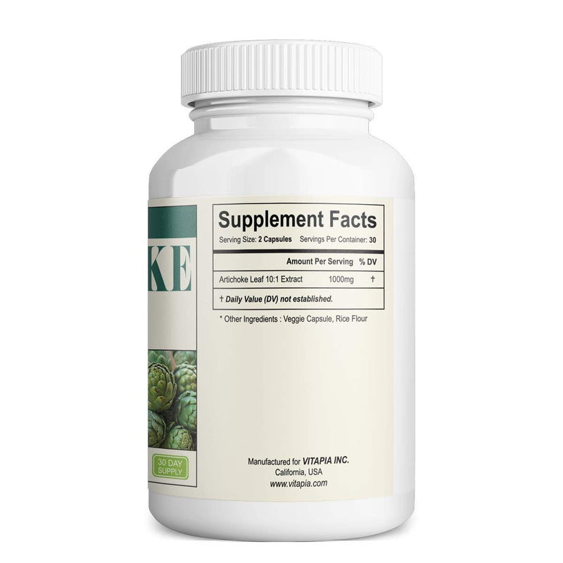 Vitapia Artichoke Leaf 1000mg(10000mg) per Serving - 10:1 Extract - 60 Veggie Capsules - Vegan and Non-GMO - Supports Digestive Health and Liver Health, Healthy Metabolism, Antioxidant - NewNest Australia