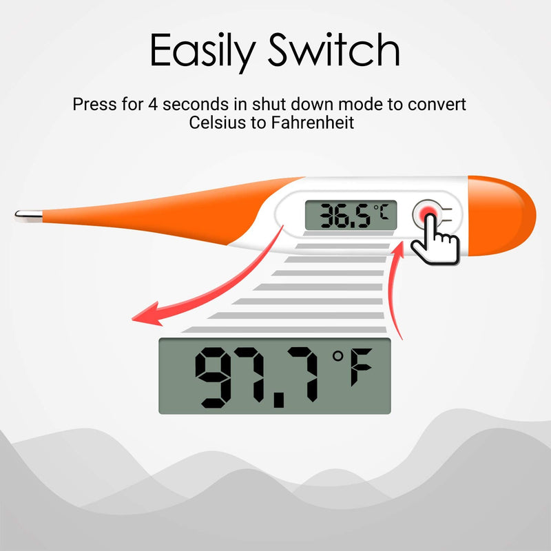 Digital Thermometer for Fever - Daffodil HPC400 - Body Temperature Underarm Orally Rectal Medical Axillary Thermometer - Accurate and Mercury Free Measurement - Orange - NewNest Australia