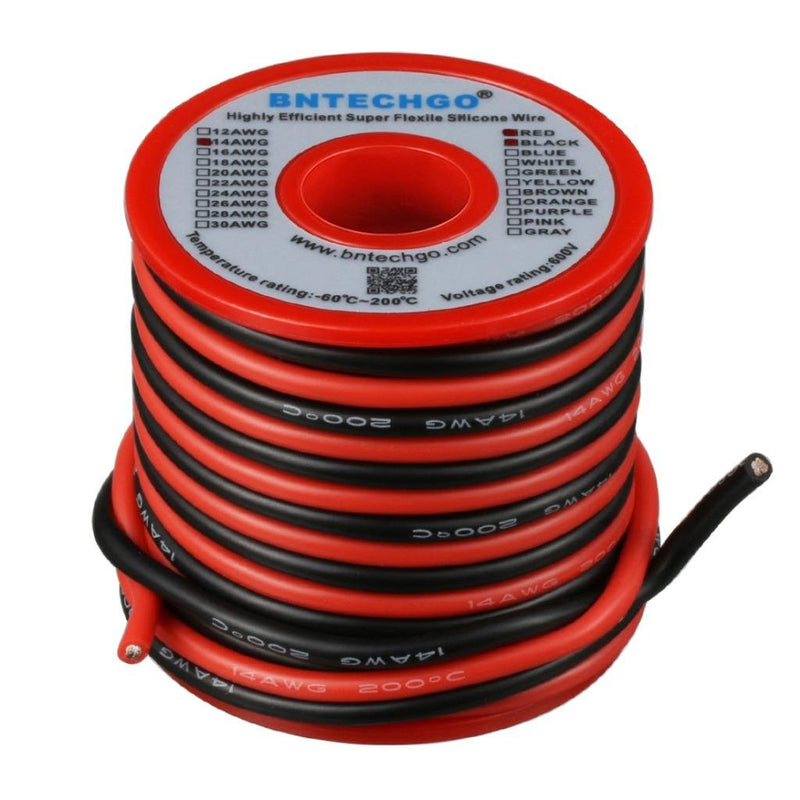 BNTECHGO 14 Gauge Silicone Wire Spool 20ft Red and 20ft Black Flexible 14 AWG Stranded Copper Wire 14 AWG silicone wire 20ft and 20ft silicone wire red 20ft and black 20ft - NewNest Australia