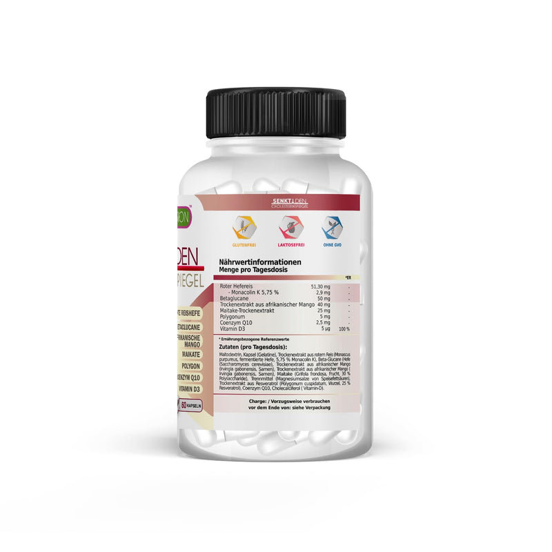 Powerful Cholesterol Treatment | Lowers and maintains healthy and stable cholesterol levels | Red yeast rice, coenzyme Q10, resveratrol, African mango and vitamin D | 60 capsules - NewNest Australia