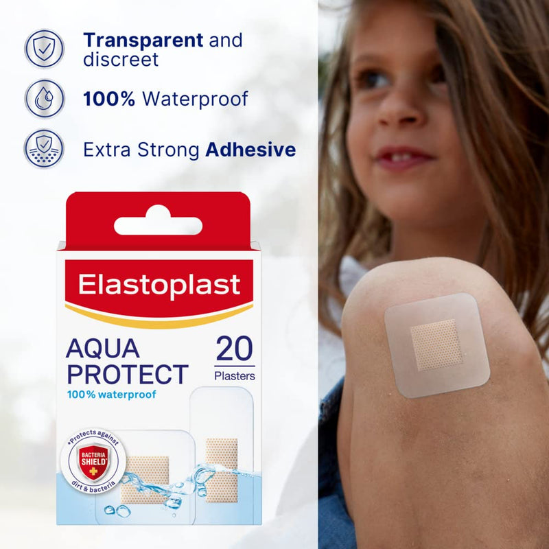 Elastoplast Aqua Protect Plasters (20 Pieces), 100% Waterproof, Ideal for Washing, Showering, Bathing and Swimming, Strong Adhesion, Flexible and Breathable , Clear - NewNest Australia