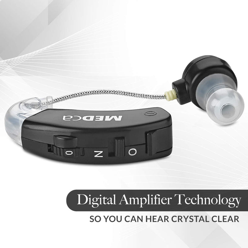 Behind The Ear Sound Amplifier - BTE Hearing Ear Amplification Device and Digital Sound Enhancer PSAD for The Hard of Hearing, Noise Reducing Feature, Black, by MEDca - NewNest Australia