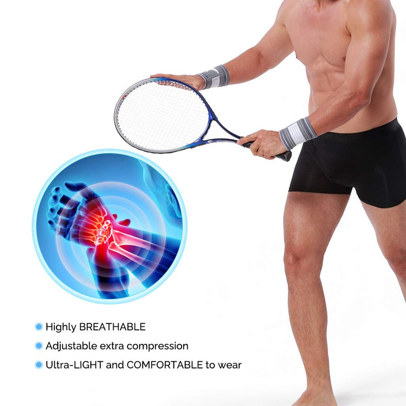 Neotech Care Wrist Band - Adjustable Compression Strap - Elastic & Breathable Fabric - Support Sleeve for Tennis, Sports, Exercise - Men, Women, Right or Left - Grey Colour (Size M, 1 Pair) 2 - NewNest Australia