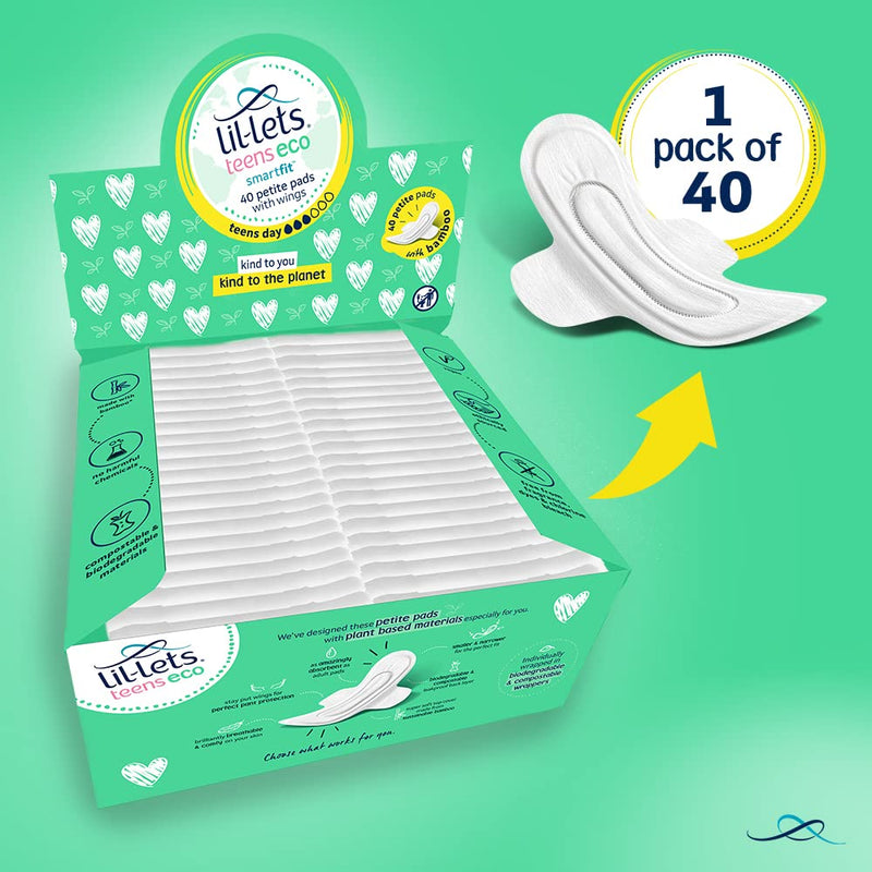 Lil-Lets Teens Eco Day Pads X 40 | Petite Towels for Girls & Teenagers | with Wings | Plant-Based Materials | Contains Sustainable Bamboo | Light to Medium Flow - NewNest Australia