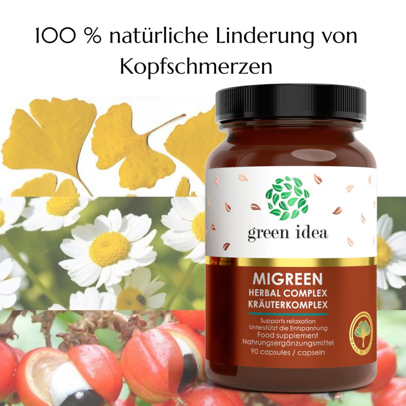 Migreen - Relief From Headaches And Migraines | 100% Natural Powerful Herbal Complex | Safe Alternative | With Regular Use Decreases Frequency | No Side Effects 90 Caps. - NewNest Australia