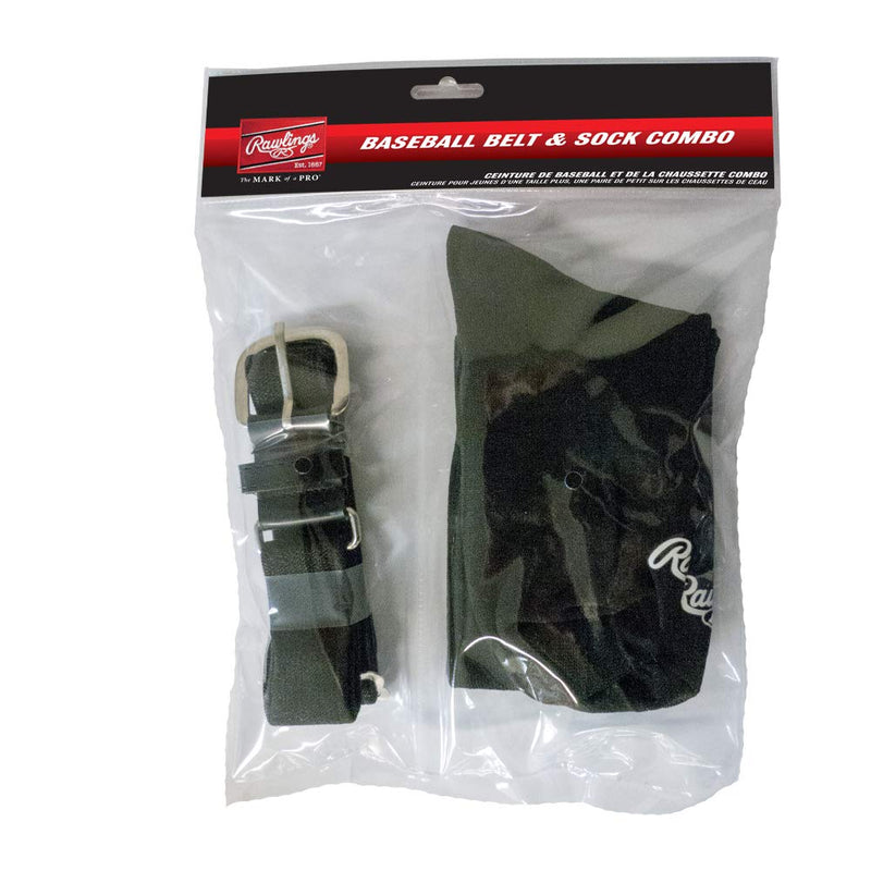 Rawlings BLTSOCKL-BLK Baseball Belt & Sock Combo (Adult Large/Black) - NewNest Australia