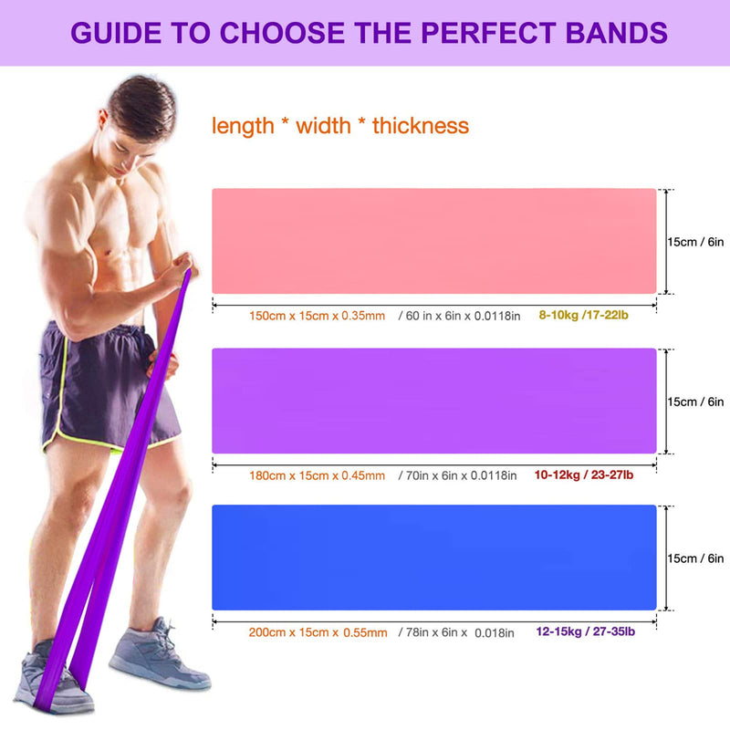 Resistance Bands Set, 3 Pack Professional Latex Elastic Bands for Home or Gym Upper & Lower Body Exercise, Physical Therapy, Strength Training, Yoga, Pilates, Rehab, Blue & Purple & Pink - NewNest Australia