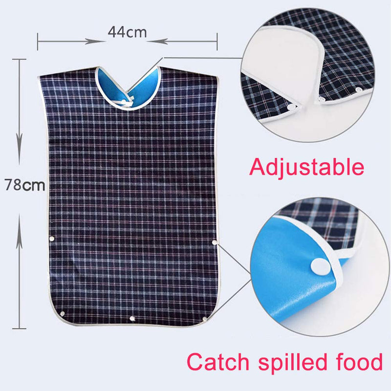 MINGZE Adult Bib, Waterproof Adult The Eldly Bib Adult Clothing Mealtime Protector Bib Dining Pocket Bibs for Elderly Disabled Aid Apron Reusable Apron Washable with Crumb Catcher (Blue) Blue - NewNest Australia