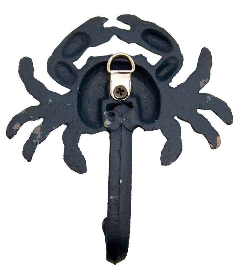 NewNest Australia - Wowser Rustic Blue Cast Iron Crab Wall Hooks, Set of 3, 5 Inch 