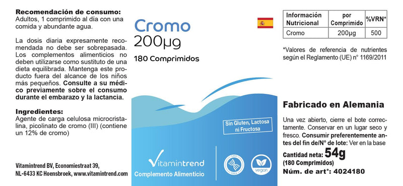 Chromium 200mcg - Chromium picolinate - 180 tablets - ! FOR 6 MONTHS ! - vegan - high dosage - NewNest Australia