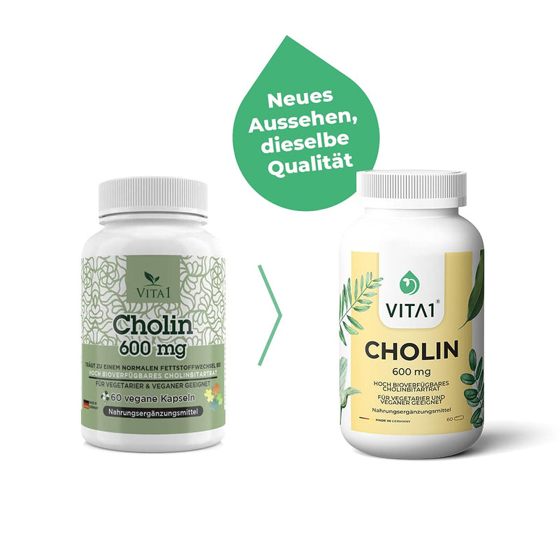 Choline 600mg • 60 capsules • for normal fat metabolism • VITA1 • Choline capsules for vegans and vegetarians - NewNest Australia