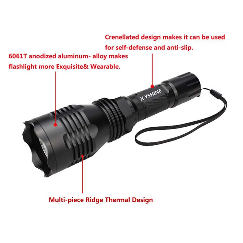 LED Hunting Flashlight, HS-802 250 Yards Cree Coyote Hog Red Light Flashlight with Remote Tactical Pressure Switch+ Barrel Mount+ 18650 Rechargeable Battery+ Charger for Hunting, Fishing - NewNest Australia