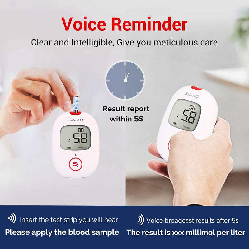 sinocare Blood Sugar Monitor, Diabetes Testing Kit with Voice Reminder and Light Warning Blood Glucose Monitor with Test Strips x 50 and Lancets x 50 & Case, Safe AQ Voice Glucometer -in mmol/L Test Kit - Voice - NewNest Australia