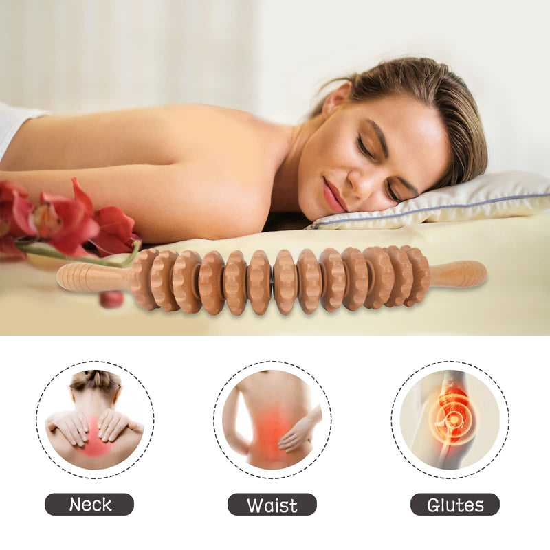 Coriver Massage Roller With Handle, 42.5 Cm Massager Fascia Roller Wood, Anti Cellulite Massager Maderotherapy Set Massage Roller For Lymphatic Drainage Legs Neck Back Body - NewNest Australia