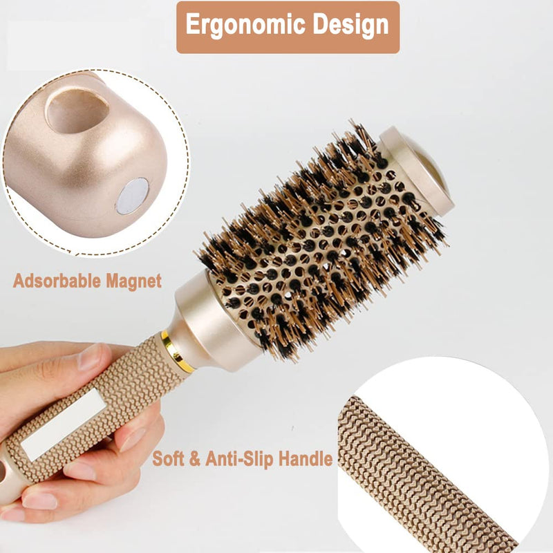 TEEROVA Ceramic & Ionic Round Barrel Hair Brush with Boar Bristle, Best Roller Hairbrush for Blow Drying, Curling&Straightening, Volume&Shine (2.1") 2.1 Inch - NewNest Australia