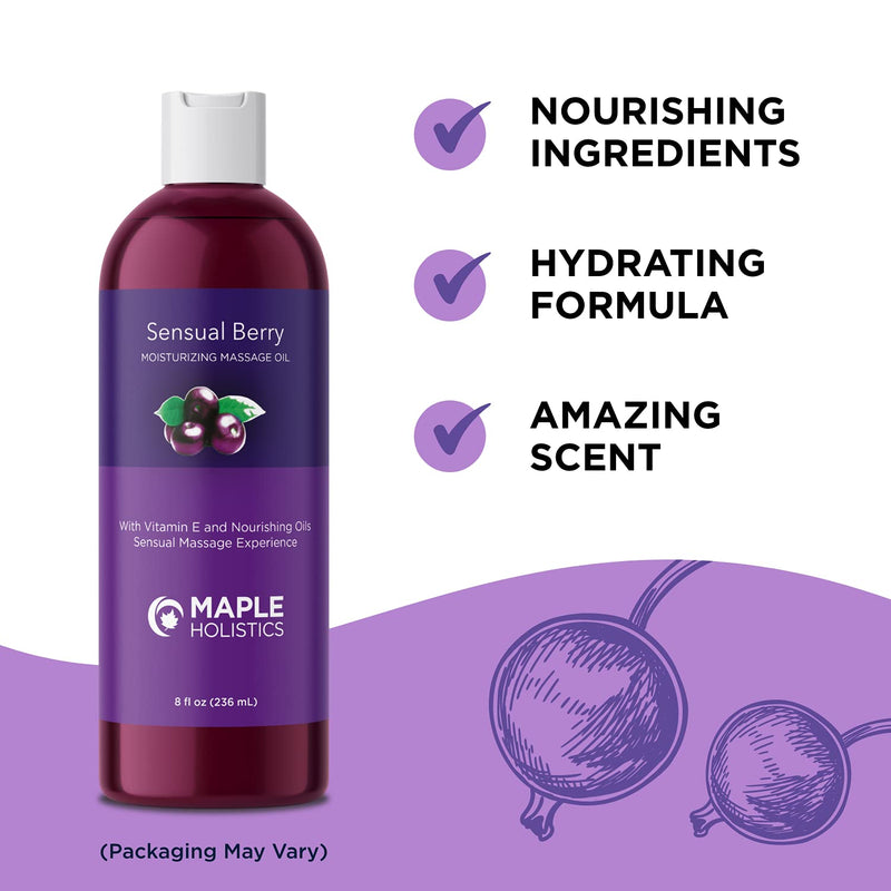 Berry Scented Sensual Massage Oil - Alluring Couples Massage Oil and Moisturizing Body Oil for Men and Women for Full Body Massage - Aromatic Oils with Pure Jojoba Oil Coconut and Sweet Almond Oil Sensual Berry - NewNest Australia